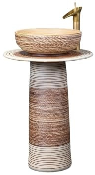 Piedistallo salvaspazio Lavandino in ceramica con piedistallo, rubinetto e scarico, monoblocco, for bagno, balcone giardino