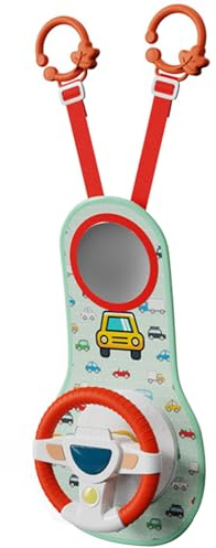 Vistnale Baby Steering Wheel Toy|Rear Facing Car Seat Toys, 360° Rotation Baby Steering Wheel Toy with Mirror, Music, Lights and Driving Sounds, 12 Months+ Kids for Car Backseat