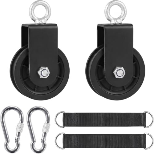 Pulley Wheel for Home Gym, Cable Pulley Set with Strap and Carabiner | Heavy Duty Silent Gym Pulley, Smooth Rotation, Perfect for Lat Pulldown, Arm and Back Strength Training, Indoor Workout