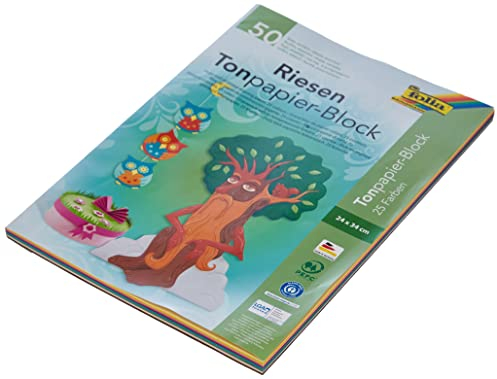 folia 655 - Tonpapierblock, ca. 24 x 34 cm, 50 Blatt, farbig sortiert - die ideale Grundlage für vielfältige Bastelideen