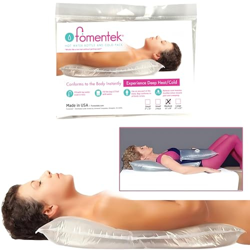 Fomentek Hot Water Therapy Bag - Hot & Cold Water Bottle - Apply Soothing Heat with Warm Water - Pain and Cramps Relief for The Back, Stomach, Feet, Neck, Arms, Shoulders, USA-Made, Medium (18 x 15)