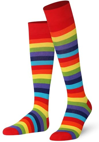 Mysocks Chaussettes unisexe à rayures au genou Épais arc-en-ciel
