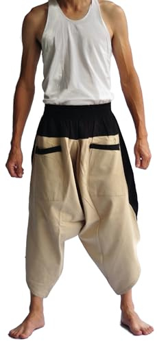 Harems Pants Japanese Style Pants Men Elephant Pants Japanese Pants Men Hakama Pants THS Mens Baggy Yoga Hippie Boho Aladdin Alibaba Harem Pants One Size Handmade Cream