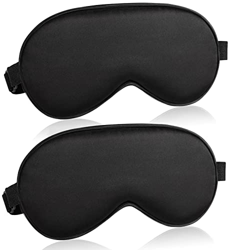 Sleep Mask for Women and Men Eye Mask for Sleeping Adjustable Elastic Strap Blackout Silk Sleep Eye Masks Soft Comfortable Eye Covers Blindfolds Black 2 Pcs