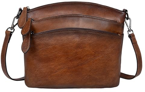 HESHE Crossbody Bags for Women Leather Purses with Multi-Pockets Vintage Cross-body Bag Ladies Small Satchel Shoulder Handbags Hobo Bag (Coffee)