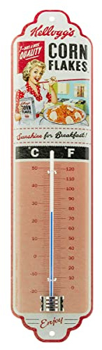 Nostalgic-Art Thermomètre analogique, Kellogg's – Sunshine Breakfast – Idée de cadeau pour la cuisine, en métal, Design vintage, 7 x 28 cm
