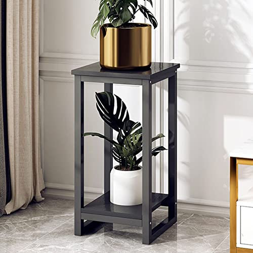 oiakus Järnkonst, Blomställ, Piedestal för Krukväxter, Växtstativ i Dubbla Nivåer, Hallkonsol, Sidobord, Svart Metall, Trä, Inomhus, Blomkrukshållare med Hyllenhet, 30 x 57 cm