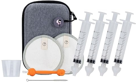 4 nässpruta baby, 2 bambu fiberskiva, nässpruta, näsa och öra botemedelsrengörare, näsa och öra, nässköljningssats, baby nässköljningssats, komplett babyvårdsfodral.