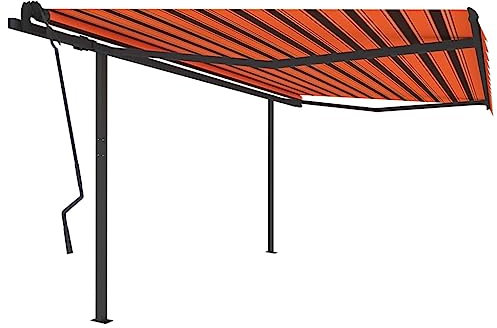 vidaXL Gelenkarmmarkise Einziehbar mit Pfosten Markise Sonnenmarkise Balkonmarkise Sonnenschutz Sichtschutz Terrasse Garten 4,5x3,5m Orange Braun