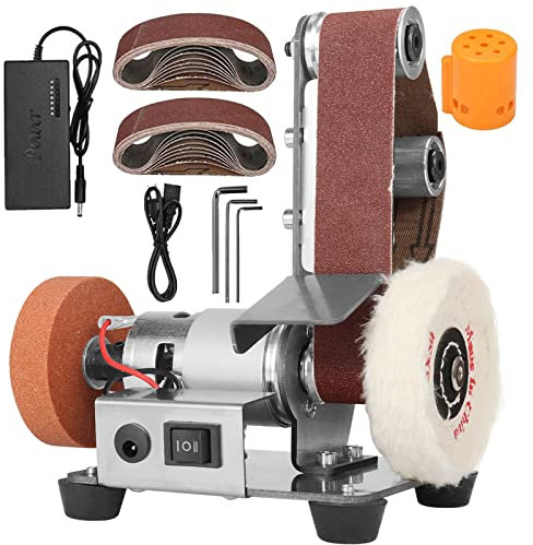 NunDunco - Mini lijadora de banda, lijadora de banco eléctrica, 7 pulidora de mesa ajustable para carpintería, molienda de metal, fabricación de cuchillos, fabricación de joyas (kit adicional)