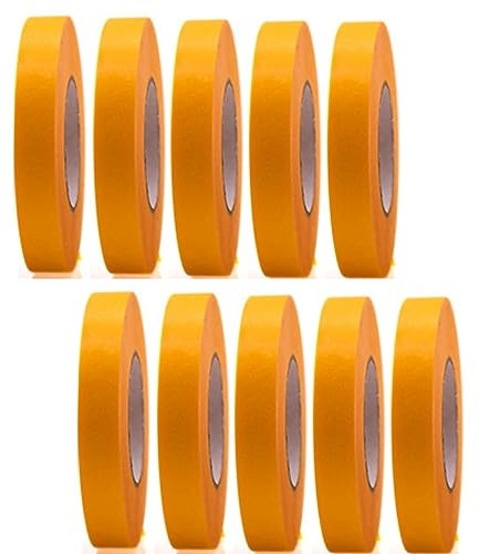 10 Rollen Profi Goldband Klebeband 50 m x 20 mm - Malerband Gold Kreppband - Abdeckband für Maler und Lackierer - Krepp für Innen und Außen - Malerkrepp - Vielseitiges Klebeband für Malerarbeiten
