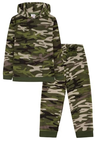 ThePyjamaFactory - Conjunto de pijama largo de camuflaje verde para niños, de forro polar, Pjs para niños, verde, 11-12 años