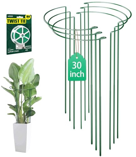 LKSSZS 6 Pack 30 inch Plant Support Stakes, Heavy-Duty Half Round Peony Support, Garden Plant Stakes Cage for Outdoor Plants, Peony, Tomato, Hydrangea, (15In Support +15In Stainless Extension Tubes)
