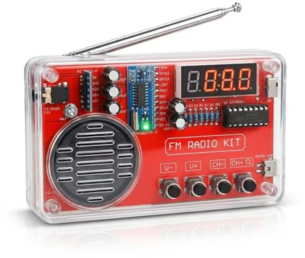 Gikfun Bärbar FM-radio gör-det-själv-kit, lödning övningsprojekt FM 87-108 MHz med LED-display hörlursuttag automatisk station sökning lämplig för skola hobbygrupp utbildning kreativ EK1998