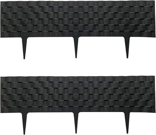 Garden Border Fence Edge Palisade Garden Edging Border Lawn Plant Border, Plastic Rattan Effect Garden Edging Lawn,Stones Effect Fence DIY Decoration (Black)
