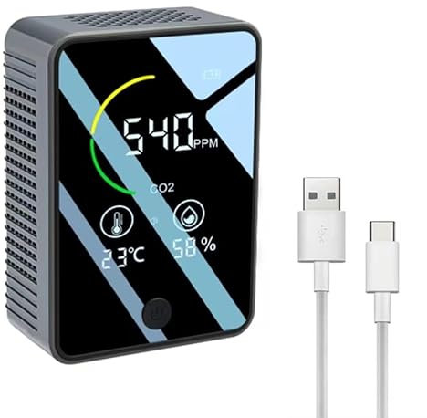 Rilevatore CO2 3 in 1 - Misuratore di Co2 per Interni/Casa - NDIR - Sensore di co2 con Display LCD a Colori - Rilevatore Anidride Carbonica, Temperatura e Umidità con Allarme - Batteria a 6 Ore