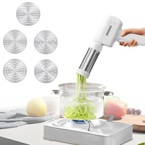 Máquina para pasta eléctrica,Máquina para pasta fresca,Máquina para hacer pasta eléctrica portátil,Prensa para pasta de acero inoxidable,Máquina para hacer pasta con 5 moldes, 4 accesorios