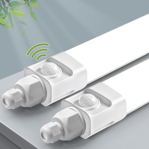 buling 2 Pièce Neon LED 115cm avec Détecteur de Mouvement,36W 3600lm 4000K Lampe Garage avec Capteur de Mouvement,IP65 Imperméable Reglette LED Tube pour Exterieur Intérieur Atelier,Cave,Bureau