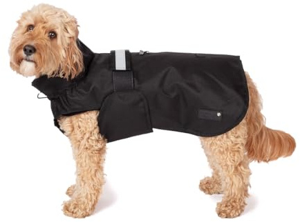 Danish Design 3-in-1 Dog Coat Black, 41cm (16in) - All Weather, Waterpoof, Fleece-Lined, Reflective Raincoat for Dogs