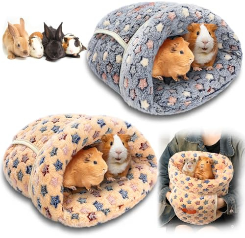 Wenqik 2 Pcs Guinea Pig Fleece Hideouts, Blue, Khaki, Star