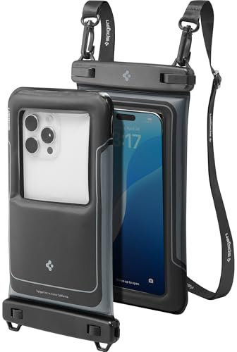 Spigen Schwimmende wasserdichte Handyhülle 2er-Pack mit Luftkissen-Schwamm, IPX8-Zertifiziert, Stoßfest, Kompatibel mit iPhone, Galaxy, Pixel bis 7 Zoll – Schwarz