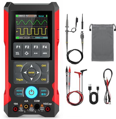 3-in-1 Handheld-Oszilloskop Multimeter mit DDS Signalgenerator, 70 MHz Bandbreite 200 MSa/s Abtastrate, Digitales Oszilloskop Multimeter Dual-Channel, 4000 mAh Type-C Schnellladung
