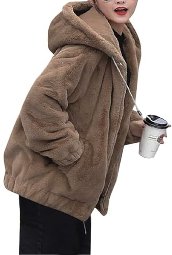 Manteaux Femme Chic Zippé Chauffant Sweat Hoodie Sport Hiver Manteau Sherpa Vestes Veste Laine Bouillie Manteau Hiver Chaud Polaire Interieur Vetement Sport Femme Café L