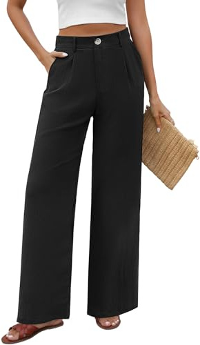 PASUDA Pantaloni Donna Leggeri Eleganti Estivi Comodi Larghi (Nero, M)