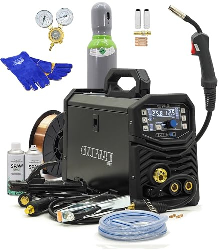 Spartus EasyMIG 210 - Saldatrice MIG MAG 200A - sinergia Inverter 3 in 1 - Filo di riempimento, TIG Lift, MMA - Set completo pronto per la saldatura - IGBT 230 V - Induttanza e accessori