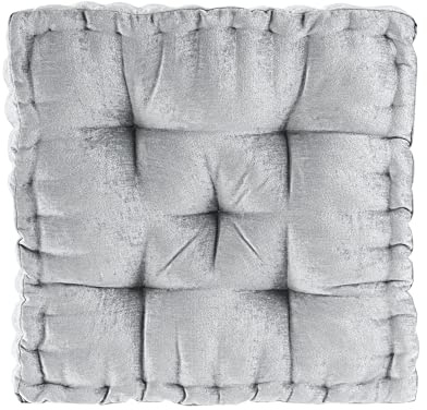 Intelligent Design Azza Floor Pillow, Large Cushions Sitting for Adults, Floor Pillow for Meditation or Yoga, Lustrous Chenille Tufted with Scalloped Edges for Bench/Chair Cushion, 20x20x5 Grey