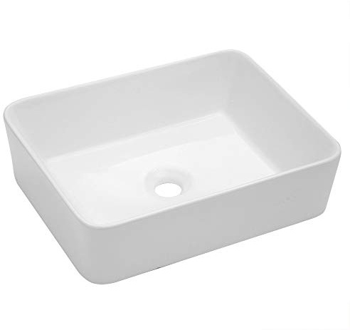 Kichae Bathroom Vessel Sink Rectangle - 19x15 Inch White Modern Bathroom Sinks Rectangular Above Counter Porcelain Ceramic Vessel Vanity Sink Art Basin
