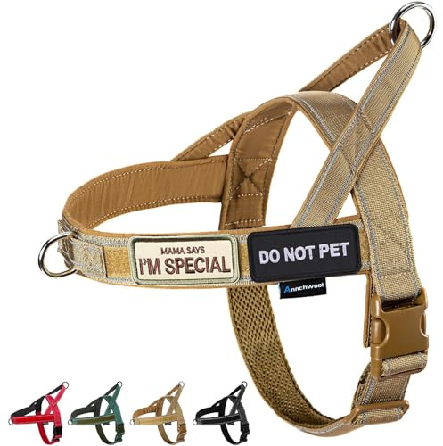 Annchwool No Pull Dog Harness with Soft Padded Handle,Reflective Strip Escape Proof and Easy to Adjust Dog Harness,Easy Walk Dog Harness for Small & Medium and Large Dog Training & Walking(Brown,S)