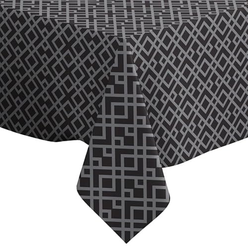 Art Deco Tischdecke aus Leinen, rechteckig, rechteckig, 130 x 180 cm, waschbar, dekorativ, Schwarz / Grau