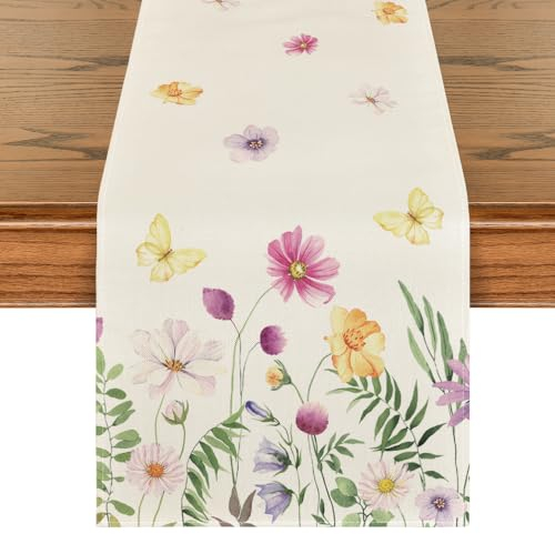 Artoid Mode Blumen Schmetterling Frühling Tischläufer, Saisonnal Sommer Küche Tisch Dekoration Drinnen Urlaub Party Dekor 40x180 cm