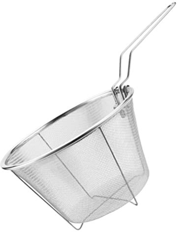 PACKOVE Stainless Steel Frying Basket Deep Frying Basket Metal Frying Basket Mesh Fry Basket with Folding Handles (15CM)