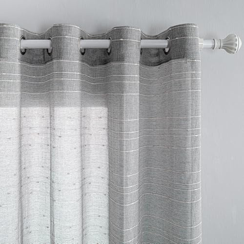 MYSKY HOME Gardinen mit Ösen Vorhänge Wohnzimmer Voile Vorhang Modern Gardine 2er Set Schlafzimmer Weiss Gestreift Muster Vorhang Halbtransparent Streifen H 175 x B 140, Dunkelgrau.