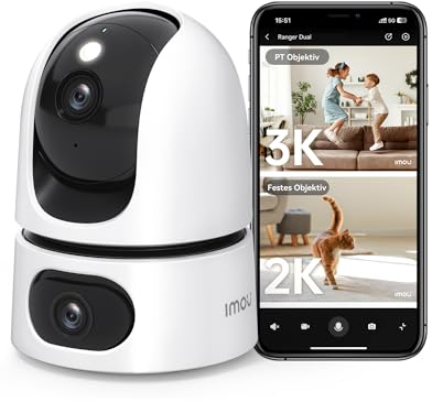 Imou 4K(4MP+4MP) Telecamera WiFi Interno con Doppia Lente, Telecamera da Interno un Tocco di Chiamata, Rilevamento Umano/Animali, Tracciamento Intelligente, Visione Notturna a Colori, 5/2,4Ghz