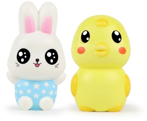 Anboor 2 st påsksquishies, kaninpressleksaker och långsamma kycklingar för äggjakt, festfavoriter, stressavlastning, kaninpressleksaker för korgfyllning