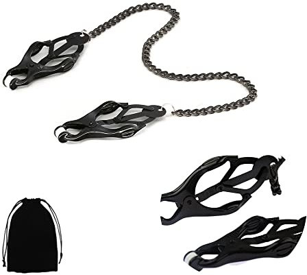 Nipple Clamps Sex Pleasure Women, Non Piercing Nipple Clamps, Nipple Chain Clamp, Nipple Clamps for Women, Clover Clip Nipple Clamps (Black)