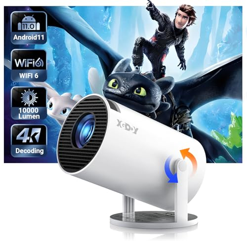 Proyector Portátil XGODY Gimbal 3 con WiFi6, Bluetooth 5.0 y Android TV 11.0, 12000L, Soporte 4K, Mini Proyector Portátil con Corrección Trapezoidal Automática y Soporte Giratorio para Móvil