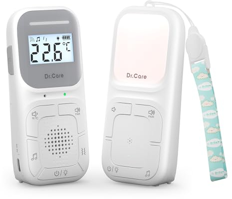 Dr.Care NeoGo Tragbares Audio-Babyphone und Soundmaschine | 300m Reichweite, Zwei-Wege-Kommunikation, VOX, Nachtlicht, 8 Schlaflieder, Vibrationsalarm, Ideal für Reisen und Geschenke