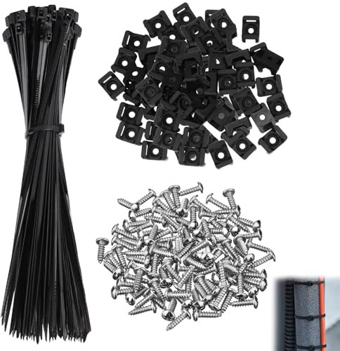 100 Piezas 100mm x 2.5mm Bridas Plastico Negras con Soporte de Base de Atar y Tornillos, Cable Management Cable Bridas para Organizar Cables para Oficina, Hogar, Exteriores