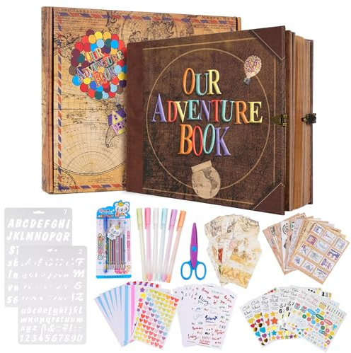 Unser Abenteuer Buch Scrapbook Fotoalbum mit 146 Seiten geprägte Wörter Hard Cover Reise Scrapbook, Diy Reise Adventure Book, für Jubiläum Hochzeit, Valentinstag Geschenke, Weihnachten etc, 22 x 19cm