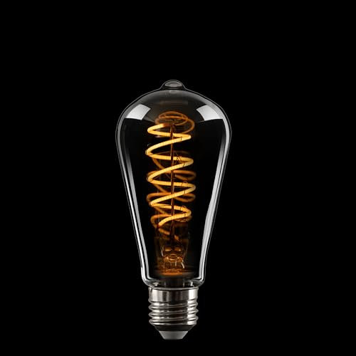 BLicht LED Filament Spiral Lampe ST64 Edisonform E27 5W Rauchglas – Dimmbar, Extra Warmweiß 1800K – Vintage Look, 100lm
