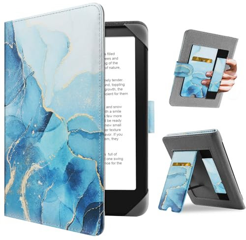 HoYiXi Universal Hülle für 6.8'' / 7 Paperwhite/Pocketbook/Tolino/Sony eReader Kompatibel mit/Kobo Clara HD/Kobo Clara 2E Leder Schutzhülle,6.8 Kindle Cover Case,Dali Blue