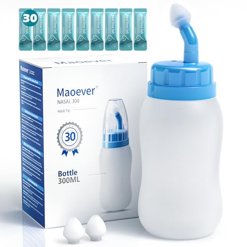 MAOEVER Neti Pot Sinus Rinse Squeeze Bottle Nose Wash Cleaner Pressure Rinse Nasal Irrigation for Adult & Kid BPA Free 300 ML with 30 Nasal Wash Salt Packets(Blue)