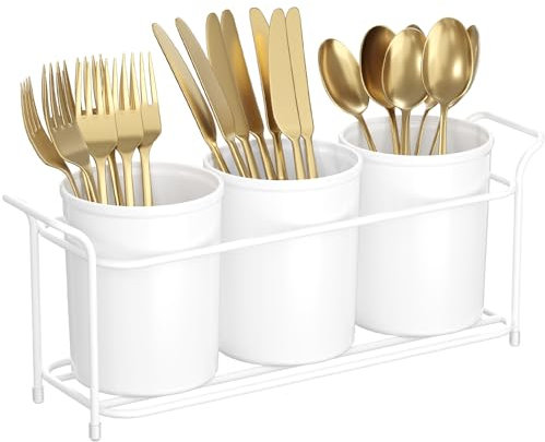 Lifewit Lot de 3 porte-couverts avec cadre en métal - Porte-ustensiles pour armoire de cuisine / plan de travail - Porte-ustensiles de cuisine - Panier à couverts - Table en plastique pour fourchettes