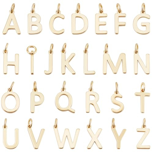 Beebeecraft 26 pz 26 Stili Ciondoli con Lettere Alfabeto Placcati in Oro 18K Ciondoli con Lettere Iniziali AZ con Anelli di Congiunzione per La Creazione di Gioielli Regalo Significativo Braccialetto