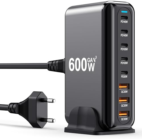 600W USB C Charger 8 Port PD 140W 100W 65W 45W 20W GaN Wall Charger Adapter Plug Fast Charging Station Block for MacBook Pro/Air, iPad, iPhone 17 16 Galaxy S26 Pixel Dell Laptop Type C Phone Android