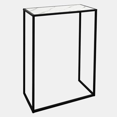 OHS Console Side Table, Marble Look Top Slim Console Table For Hallway Sturdy Frame Compact Display Tables for Living Room Entryway Decorative, 56 x 26 x 76cm - White